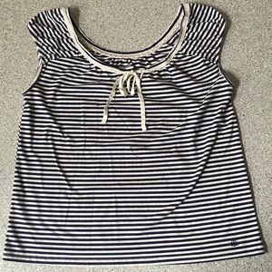 Tommy Hilfiger sleeveless navy striped top with ribbon hemmed neckline.